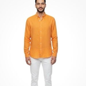Tommy Bahama Shirt Men’s Size Large Orange 100% Linen Button Front Long Sleeve